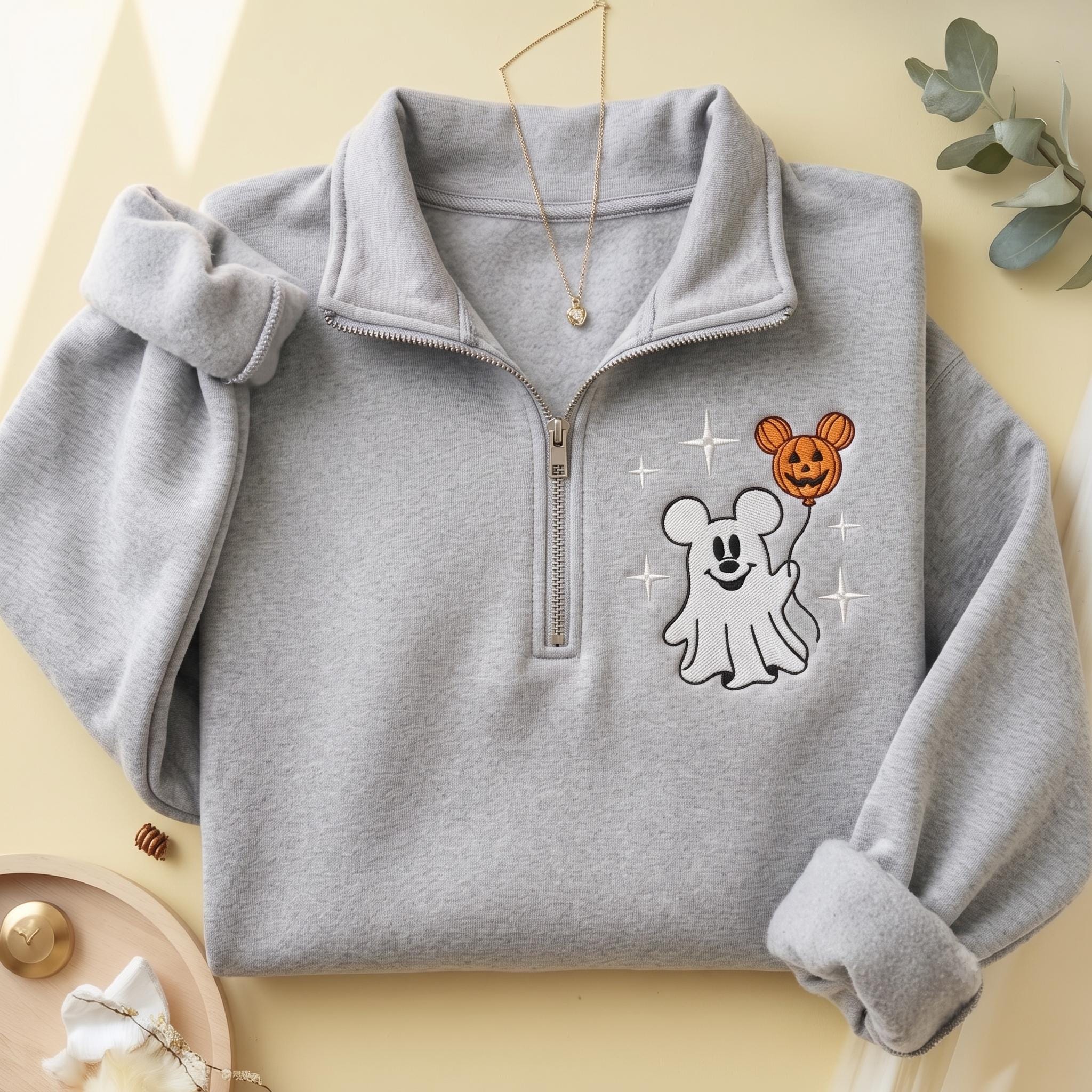 Mickey Ghost Quarter Zip Disney Halloween Sweatshirt, Embroidered Minnie Pumpkin Pullover for Spooky Season Disneyland Boo Crew Gift Outfit - photo 6