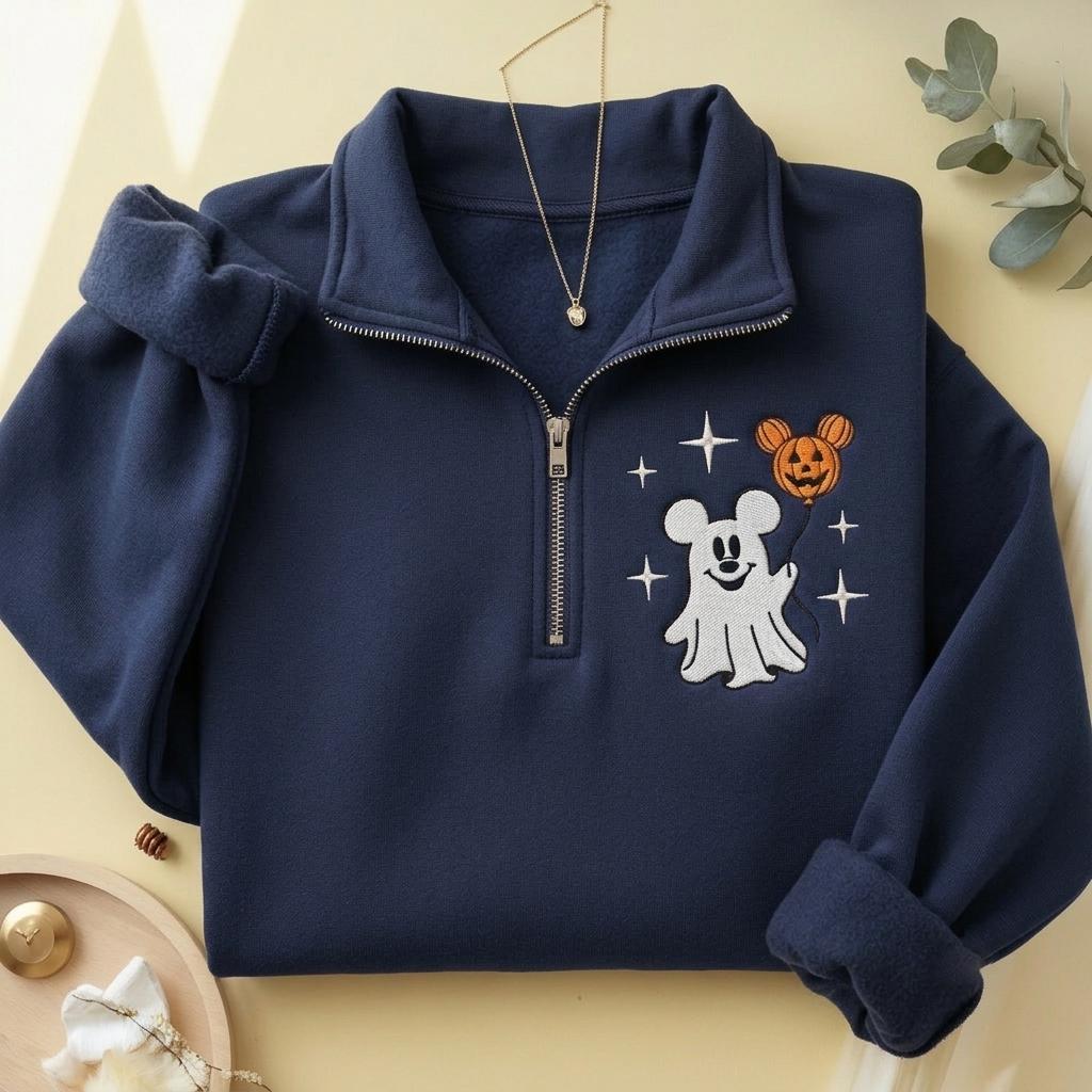 Mickey Ghost Quarter Zip Disney Halloween Sweatshirt, Embroidered Minnie Pumpkin Pullover for Spooky Season Disneyland Boo Crew Gift Outfit - photo 7