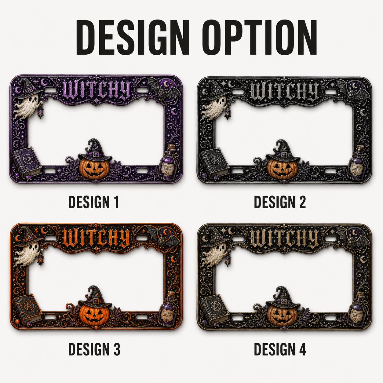Car Tag Frame For Auto Decor Gift With Purple Ghost Pumpkin License Plate Frame And Spell Book Witches Brew Halloween Witchy - photo 4