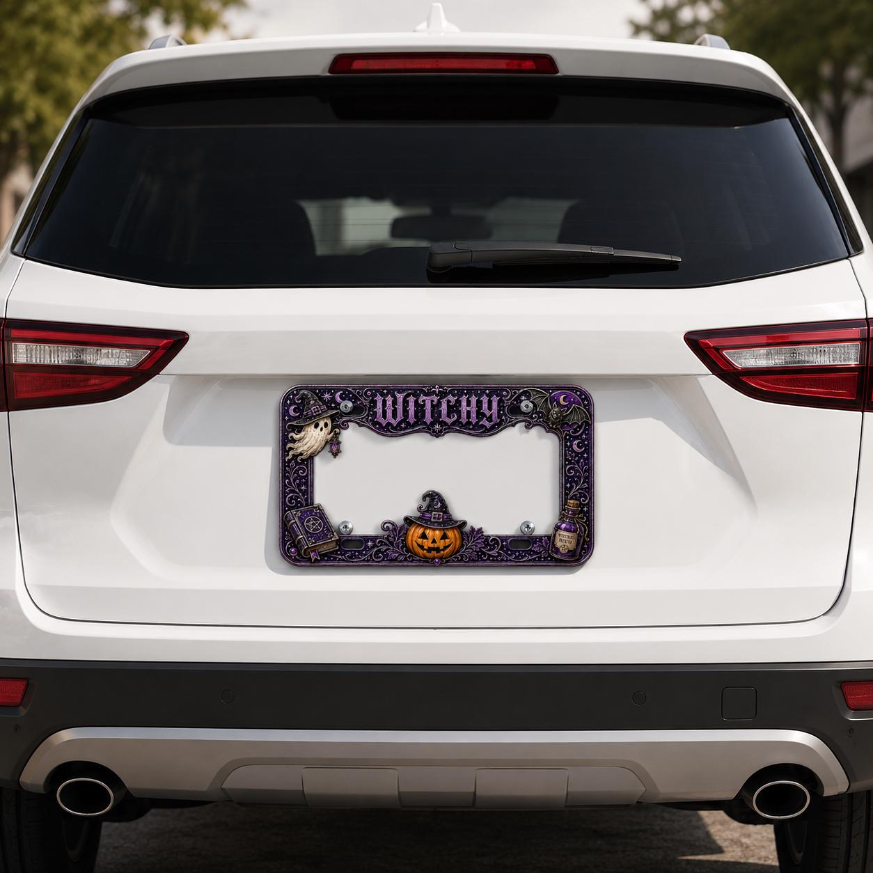 Car Tag Frame For Auto Decor Gift With Purple Ghost Pumpkin License Plate Frame And Spell Book Witches Brew Halloween Witchy - photo 5