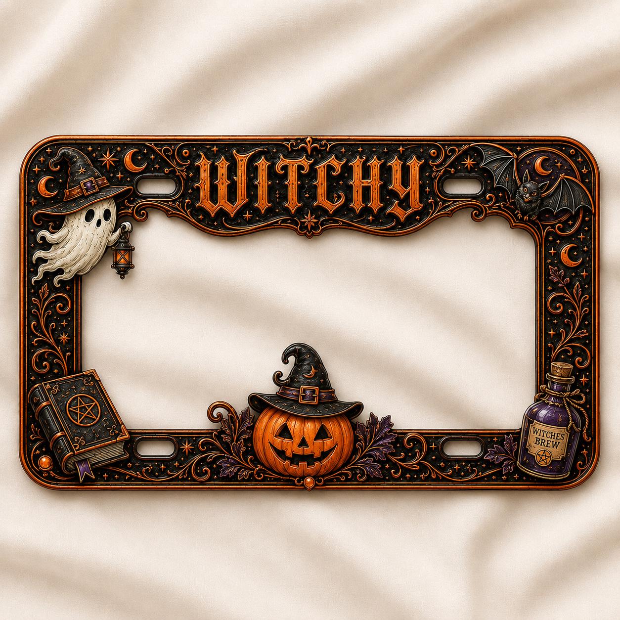 Car Tag Frame For Auto Decor Gift With Purple Ghost Pumpkin License Plate Frame And Spell Book Witches Brew Halloween Witchy - photo 6