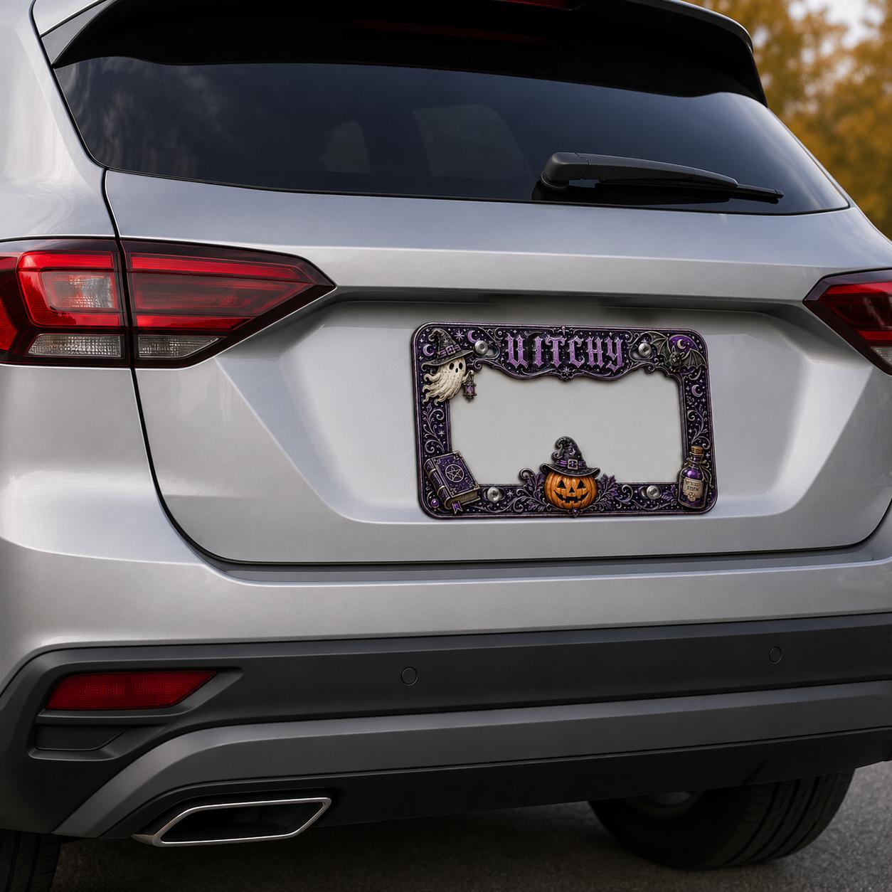 Car Tag Frame For Auto Decor Gift With Purple Ghost Pumpkin License Plate Frame And Spell Book Witches Brew Halloween Witchy - photo 7