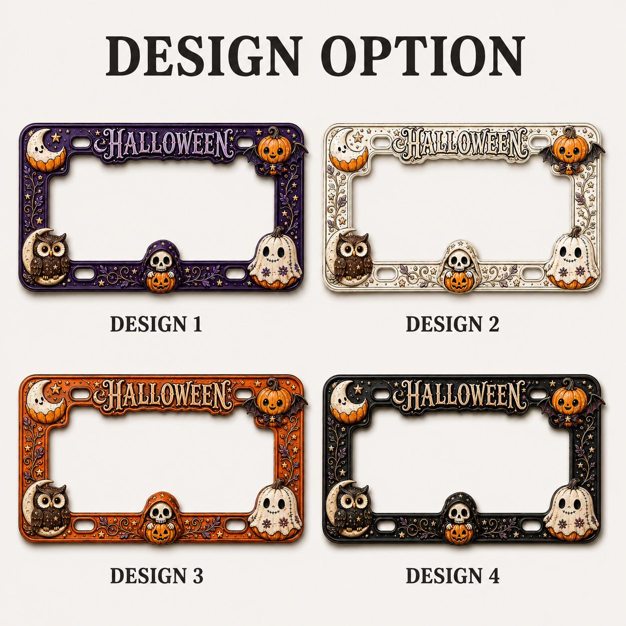 Car Tag Frame For Spooky Auto Decor Gift With Purple Owl Ghost Pumpkin License Plate Frame And Skull Moon Halloween - photo 5