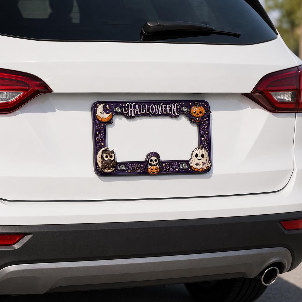 Car Tag Frame For Spooky Auto Decor Gift With Purple Owl Ghost Pumpkin License Plate Frame And Skull Moon Halloween - photo 7