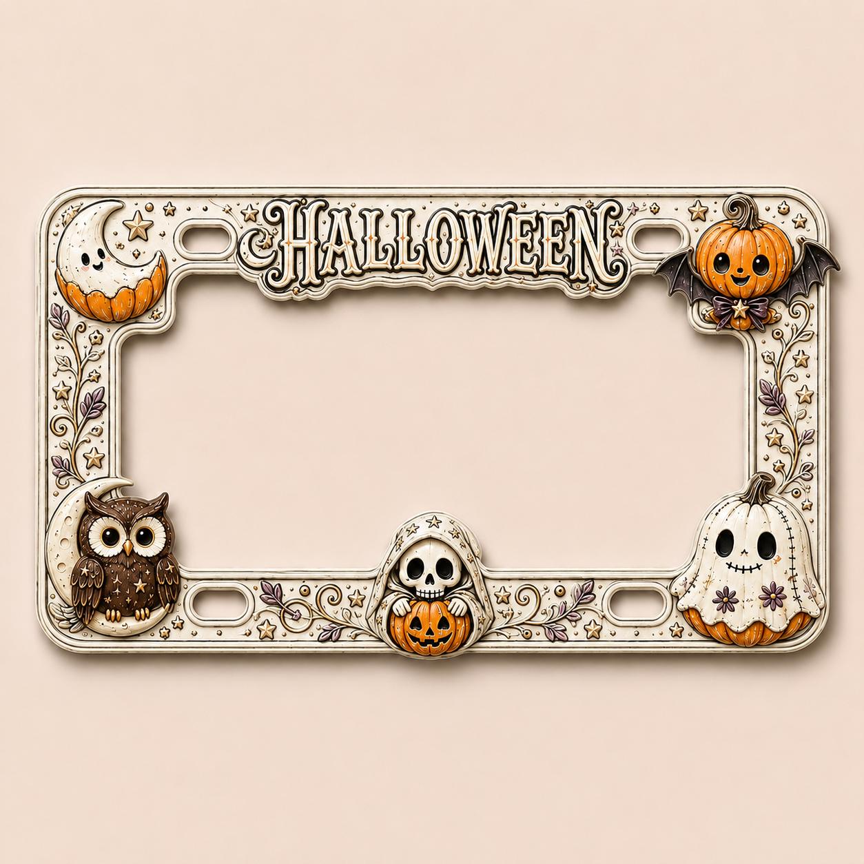 Car Tag Frame For Spooky Auto Decor Gift With Purple Owl Ghost Pumpkin License Plate Frame And Skull Moon Halloween - photo 8