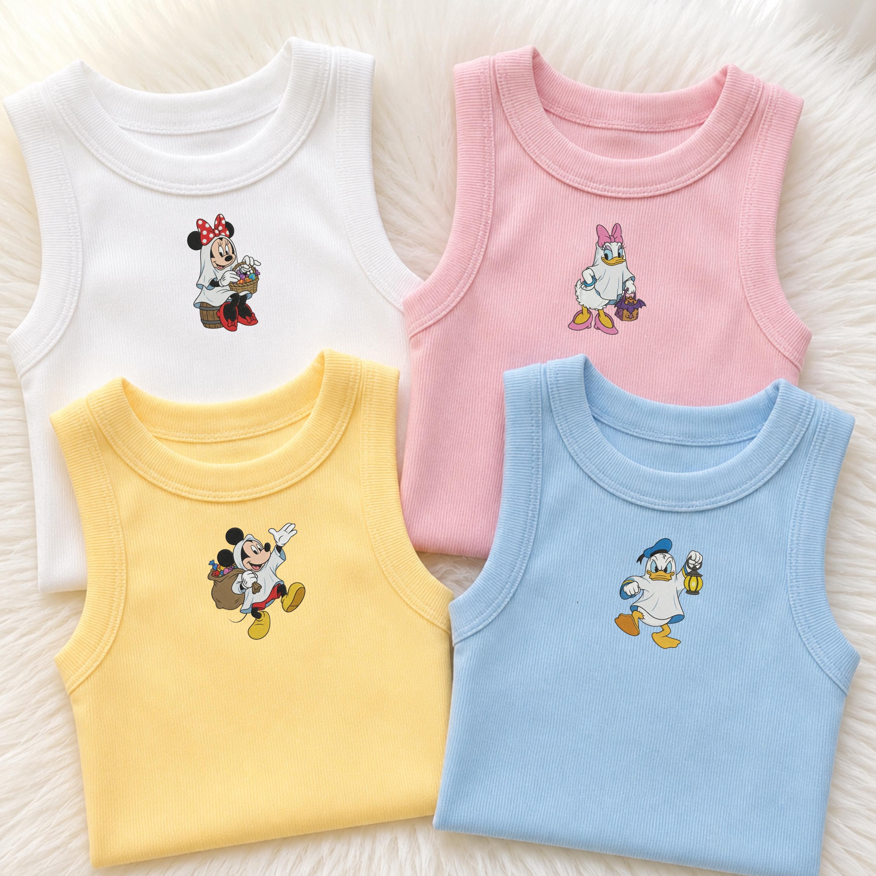Embroidered Disney Halloween Tank Top – Mickey Minnie Donald Daisy Ghost Baby Tee and Trick or Treat Crop Tee Disneyland Outfit