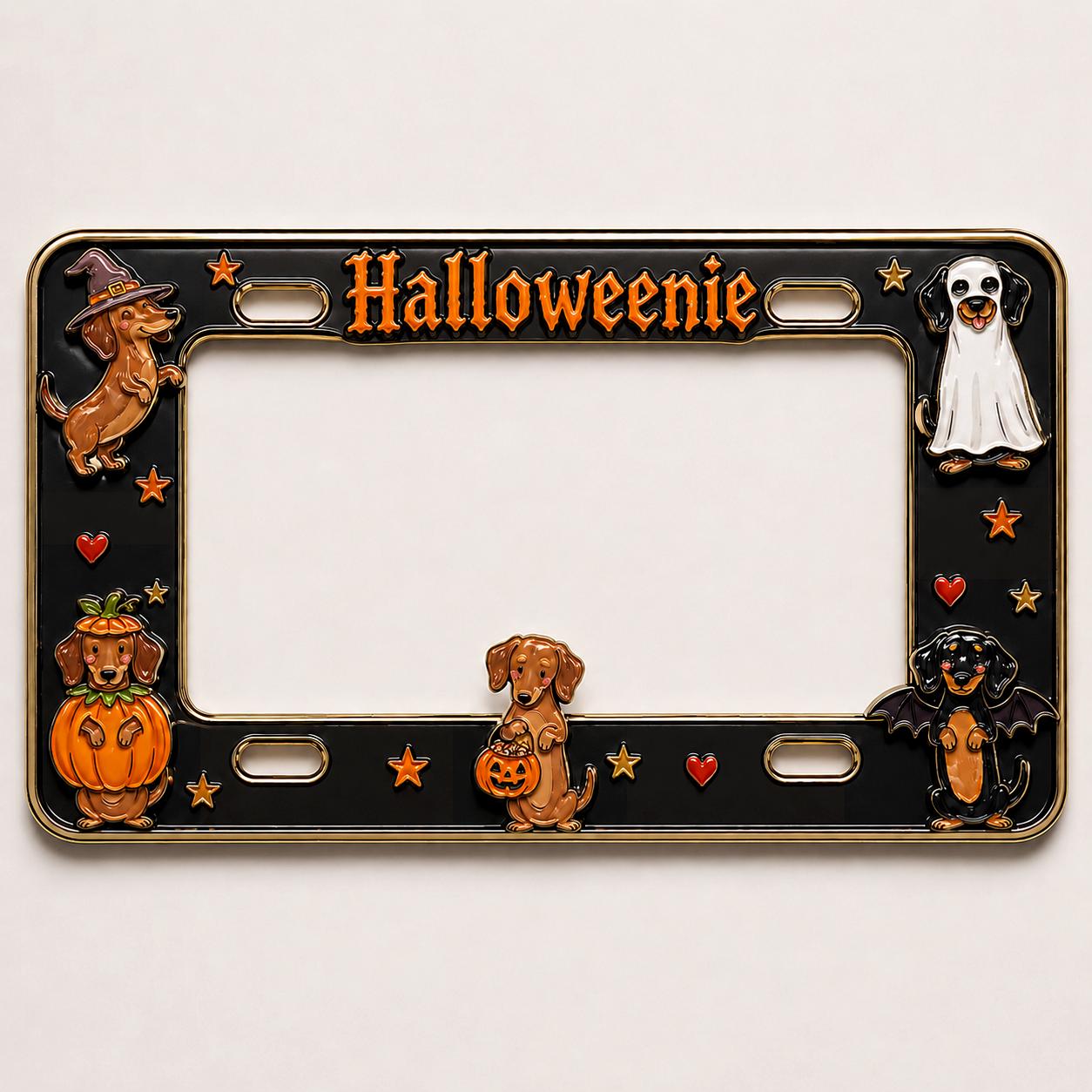Car Tag Frame For Halloween Auto Decor Gift With Cute Dachshund Pumpkin License Plate Frame And Ghost Dog