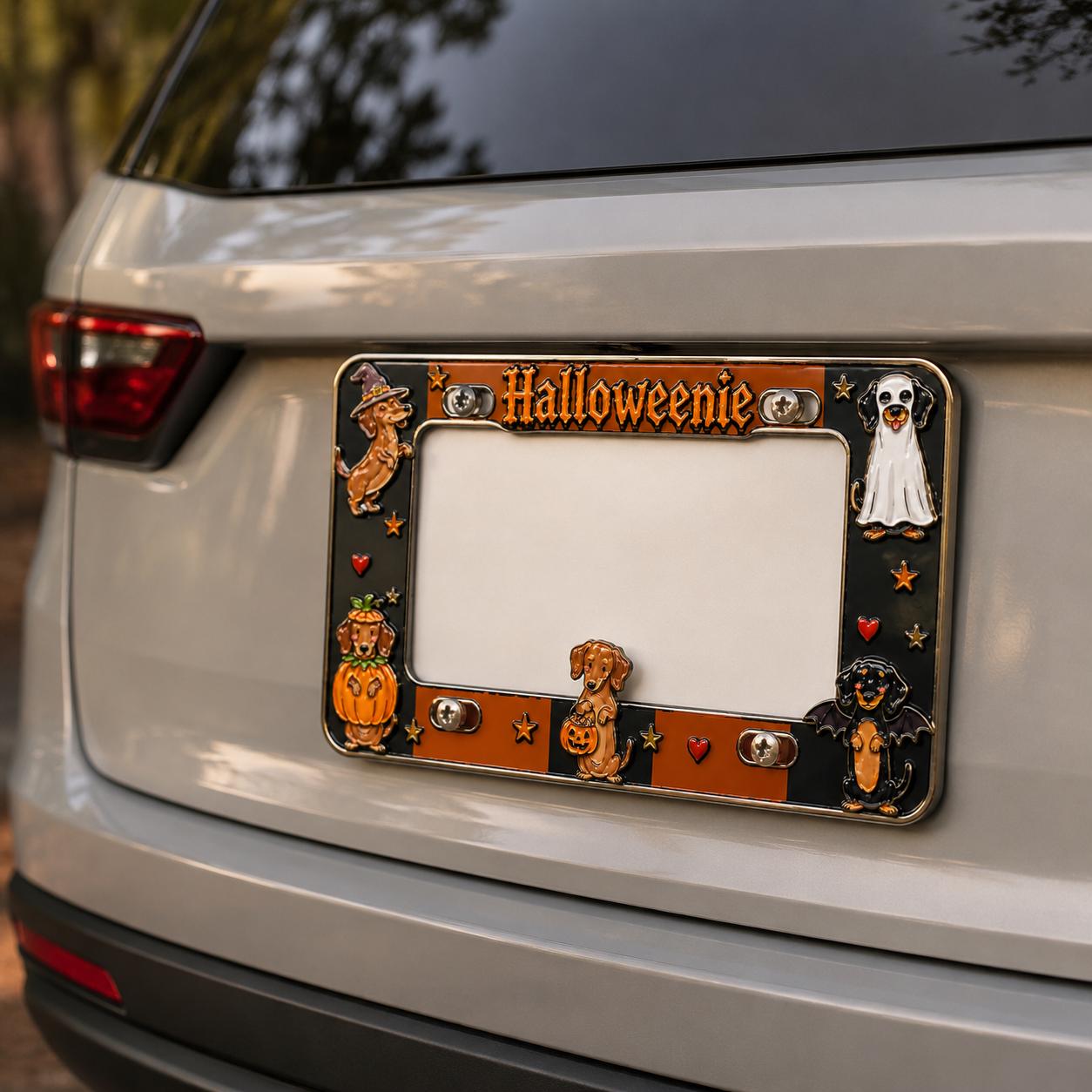 Car Tag Frame For Halloween Auto Decor Gift With Cute Dachshund Pumpkin License Plate Frame And Ghost Dog - photo 2
