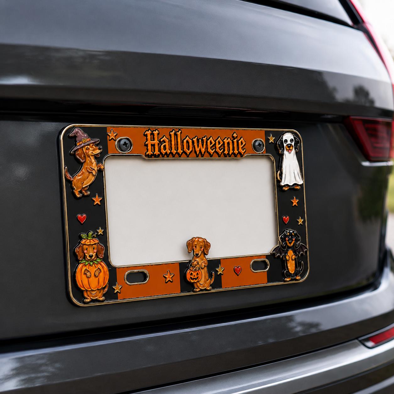 Car Tag Frame For Halloween Auto Decor Gift With Cute Dachshund Pumpkin License Plate Frame And Ghost Dog - photo 3