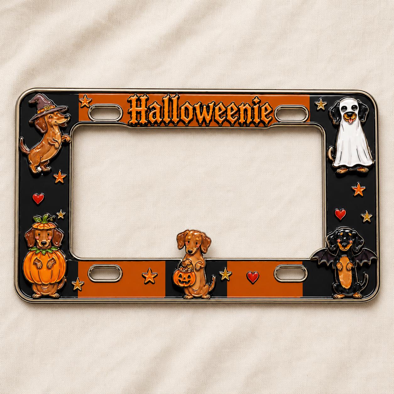 Car Tag Frame For Halloween Auto Decor Gift With Cute Dachshund Pumpkin License Plate Frame And Ghost Dog - photo 5
