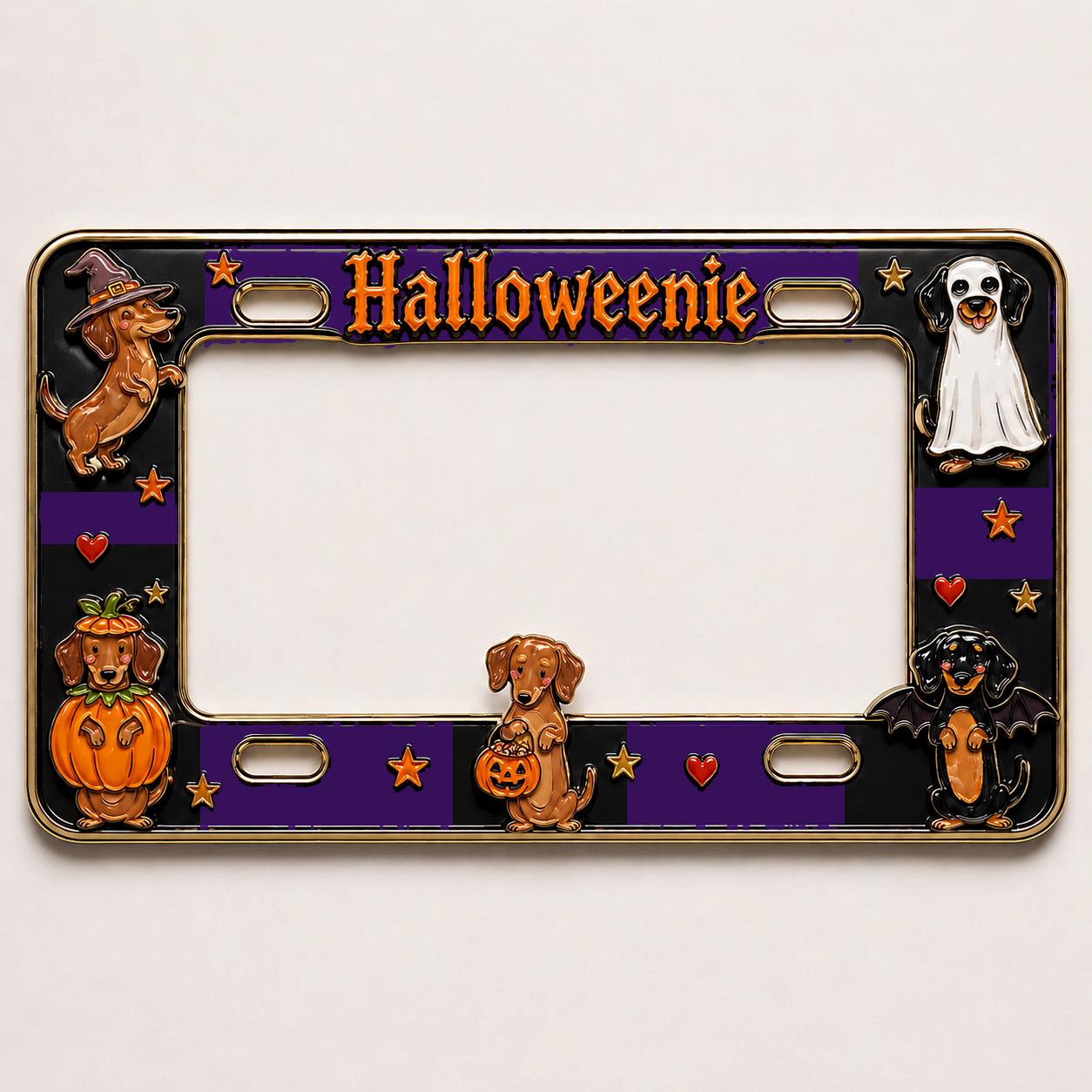 Car Tag Frame For Halloween Auto Decor Gift With Cute Dachshund Pumpkin License Plate Frame And Ghost Dog - photo 6
