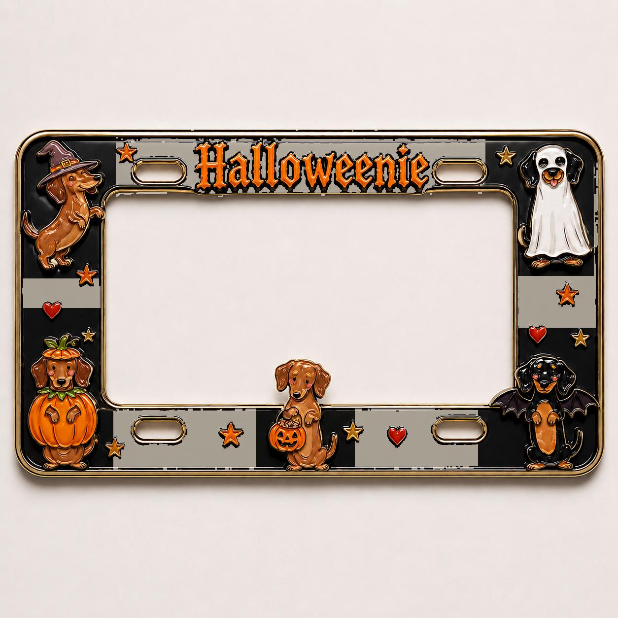 Car Tag Frame For Halloween Auto Decor Gift With Cute Dachshund Pumpkin License Plate Frame And Ghost Dog - photo 7