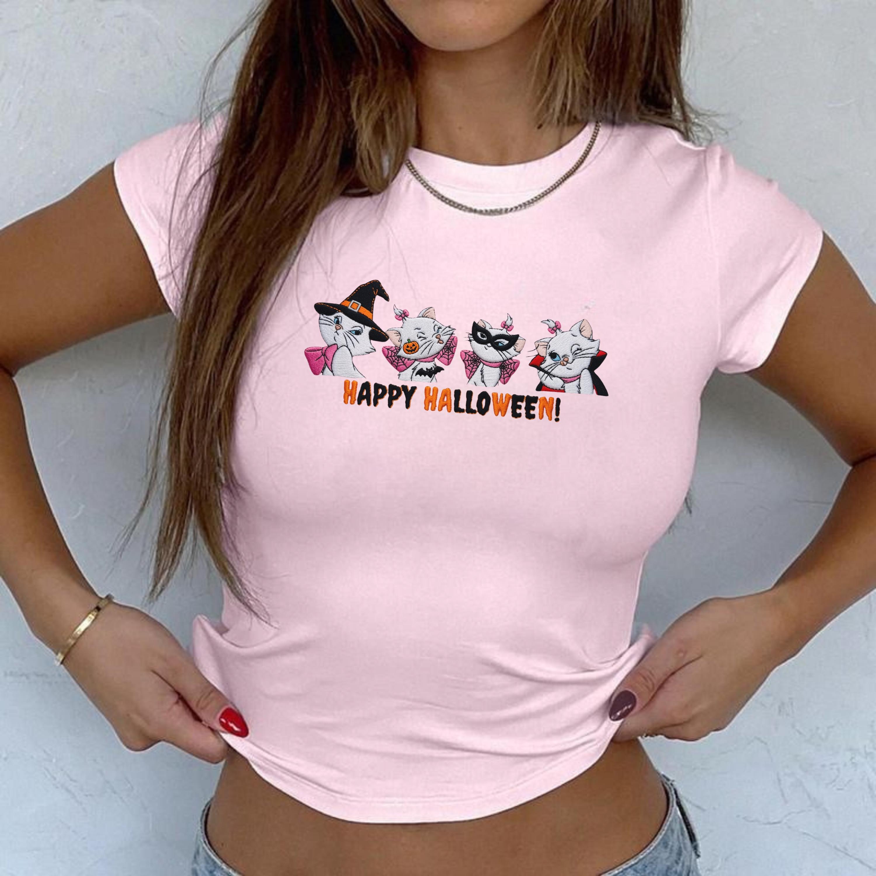 Embroidered Marie Cat Halloween Tank Top – Disney Aristocats Baby Tee and Happy Halloween Crop Tee Cute Cat Spooky Outfit