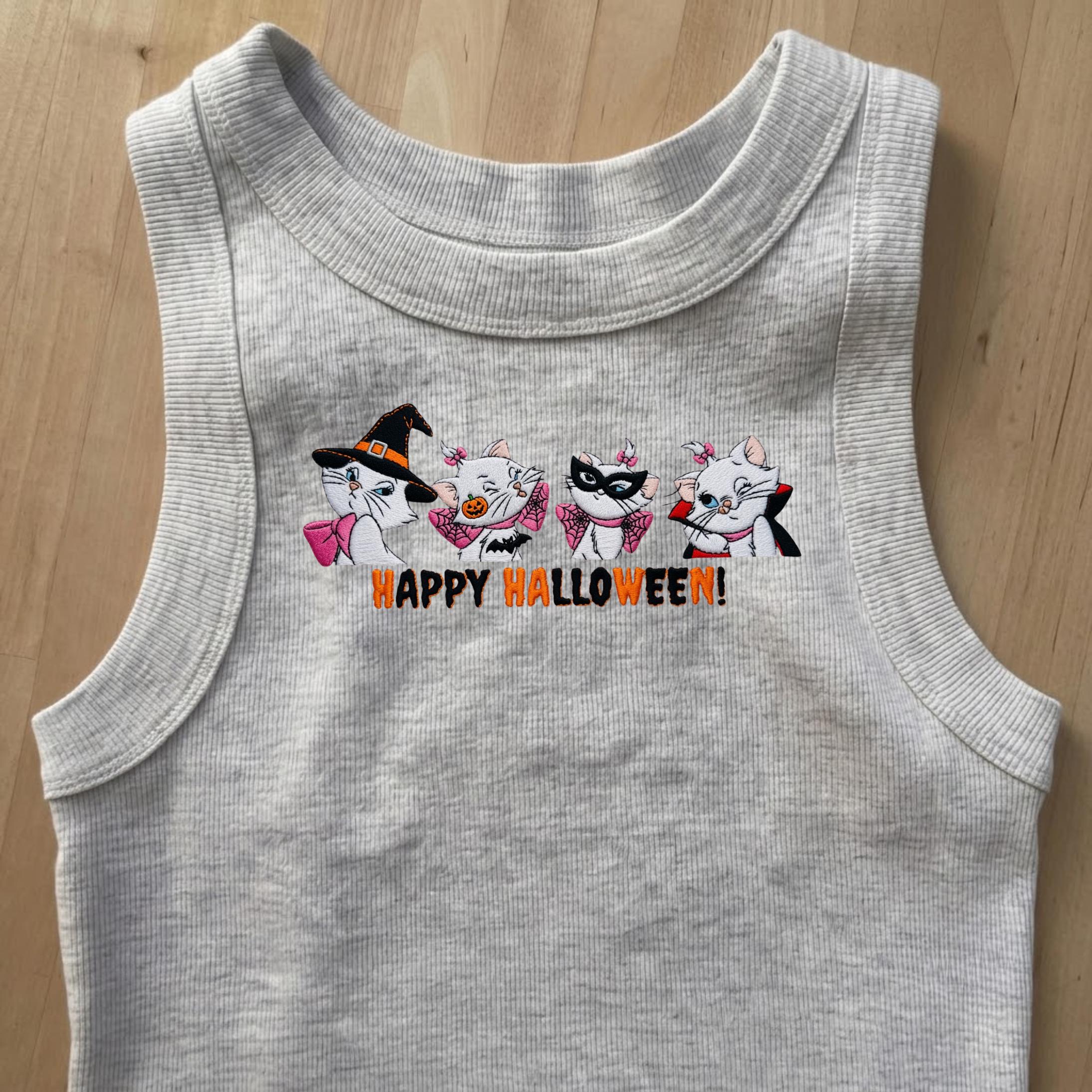 Embroidered Marie Cat Halloween Tank Top – Disney Aristocats Baby Tee and Happy Halloween Crop Tee Cute Cat Spooky Outfit - photo 2