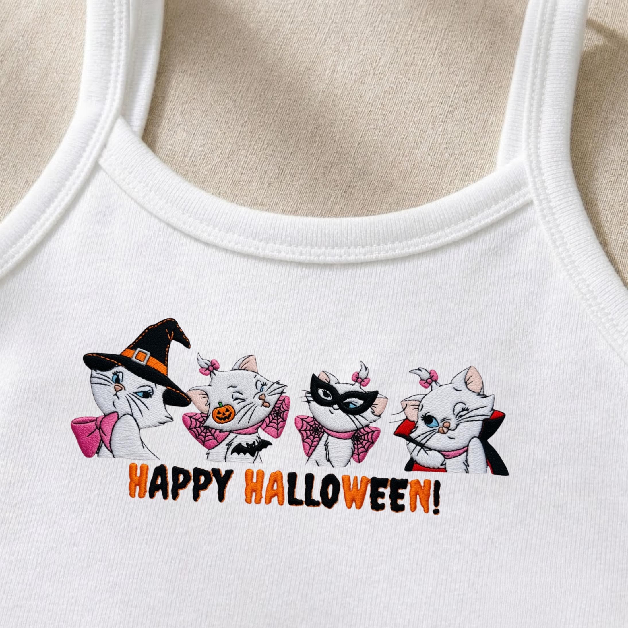 Embroidered Marie Cat Halloween Tank Top – Disney Aristocats Baby Tee and Happy Halloween Crop Tee Cute Cat Spooky Outfit - photo 3