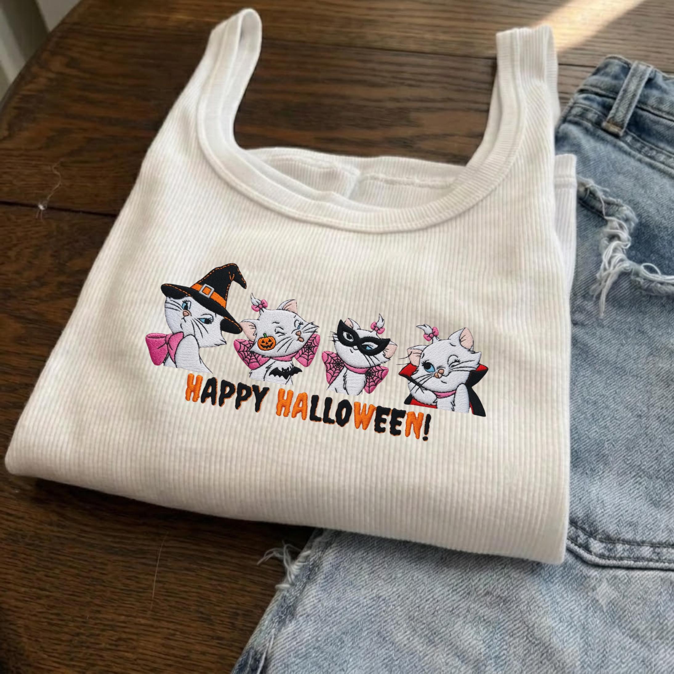 Embroidered Marie Cat Halloween Tank Top – Disney Aristocats Baby Tee and Happy Halloween Crop Tee Cute Cat Spooky Outfit - photo 4
