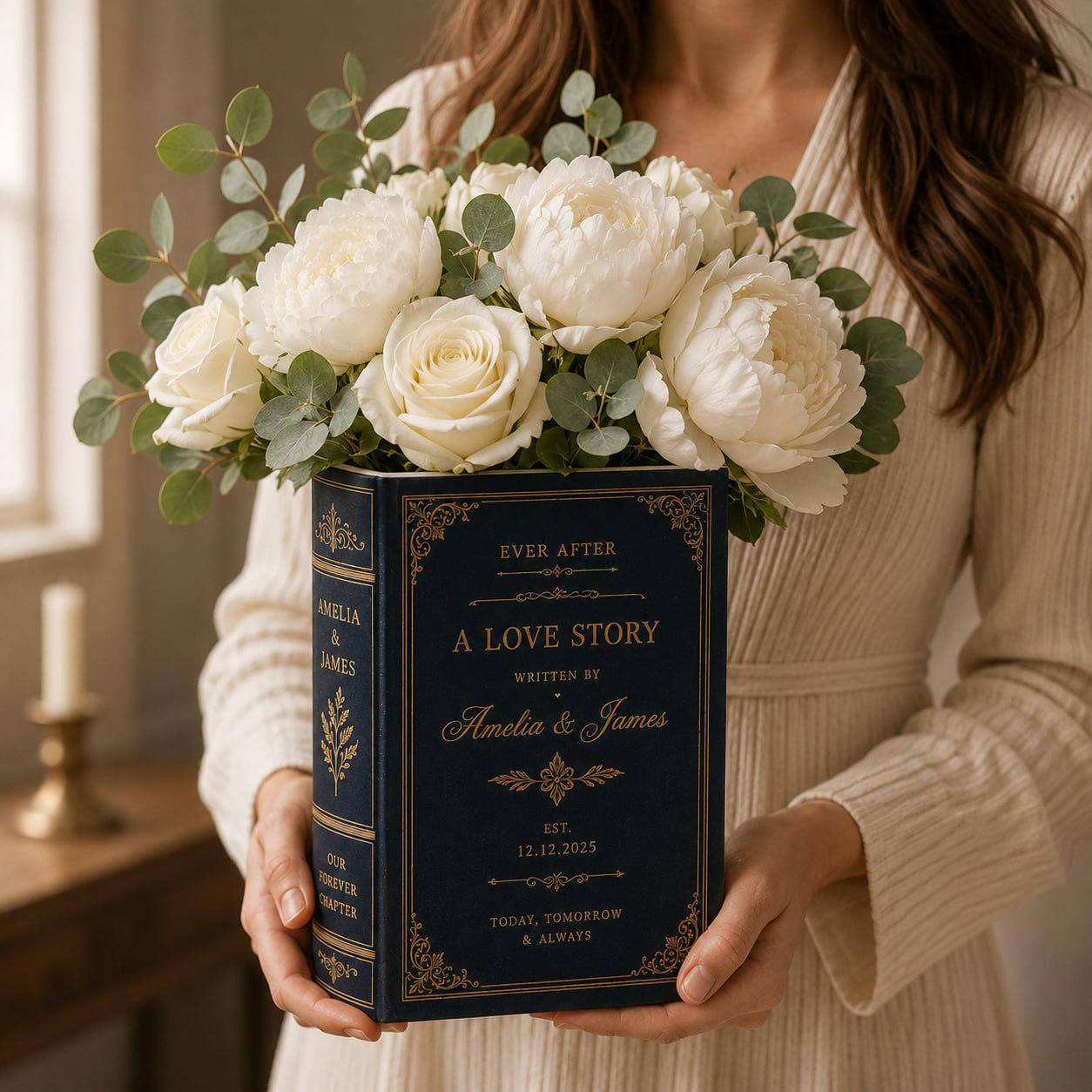 Personalized Love Story Book Vase – Custom Wedding Flower Vase and Couple Name Keepsake Gift Romantic Anniversary Home Decor - photo 3