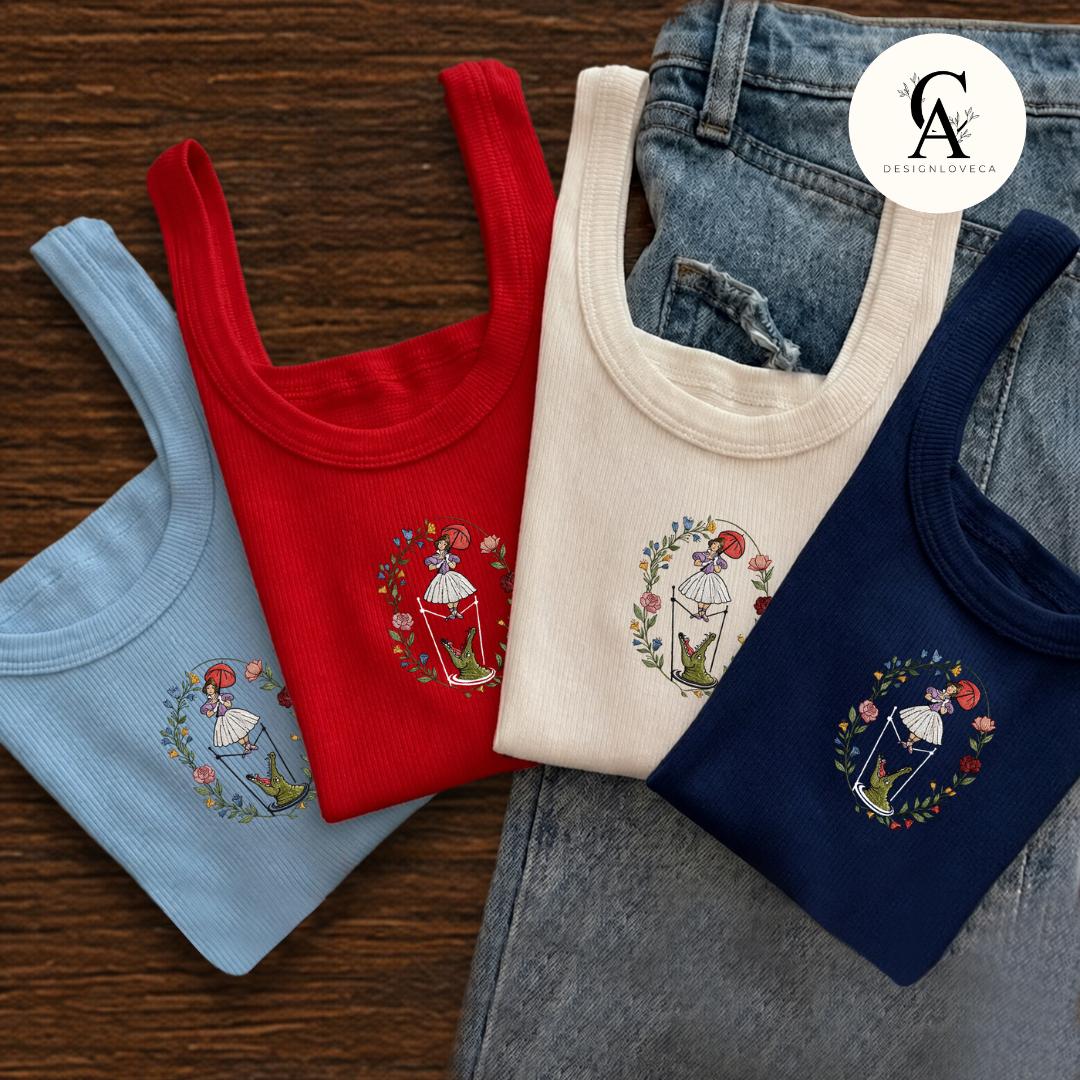 Embroidered Floral Haunted Mansion Tightrope Walker Girl Disney Halloween Baby Tee Crop Lace Trim Tank and Sweatshirt - photo 4