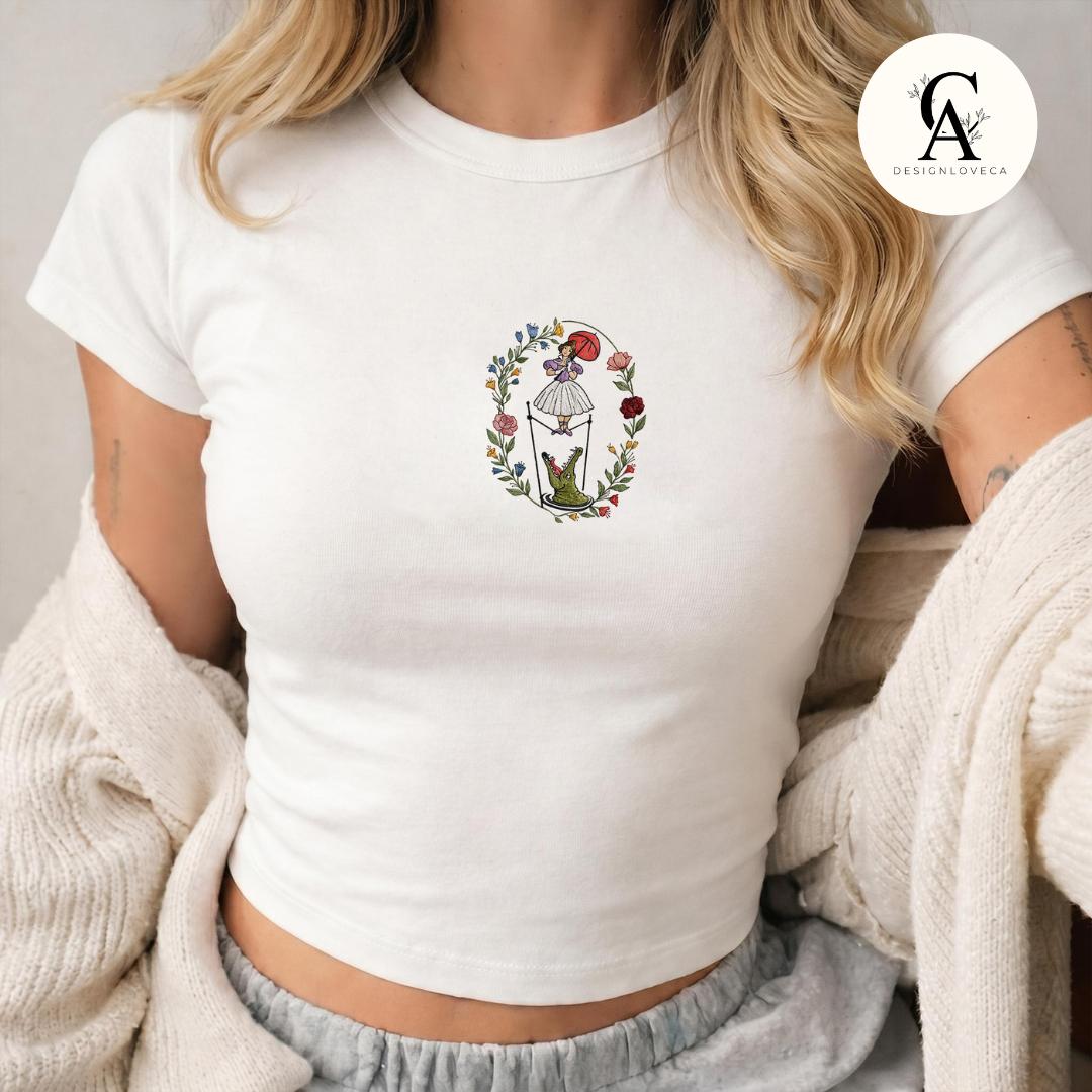 Embroidered Floral Haunted Mansion Tightrope Walker Girl Disney Halloween Baby Tee Crop Lace Trim Tank and Sweatshirt - photo 5