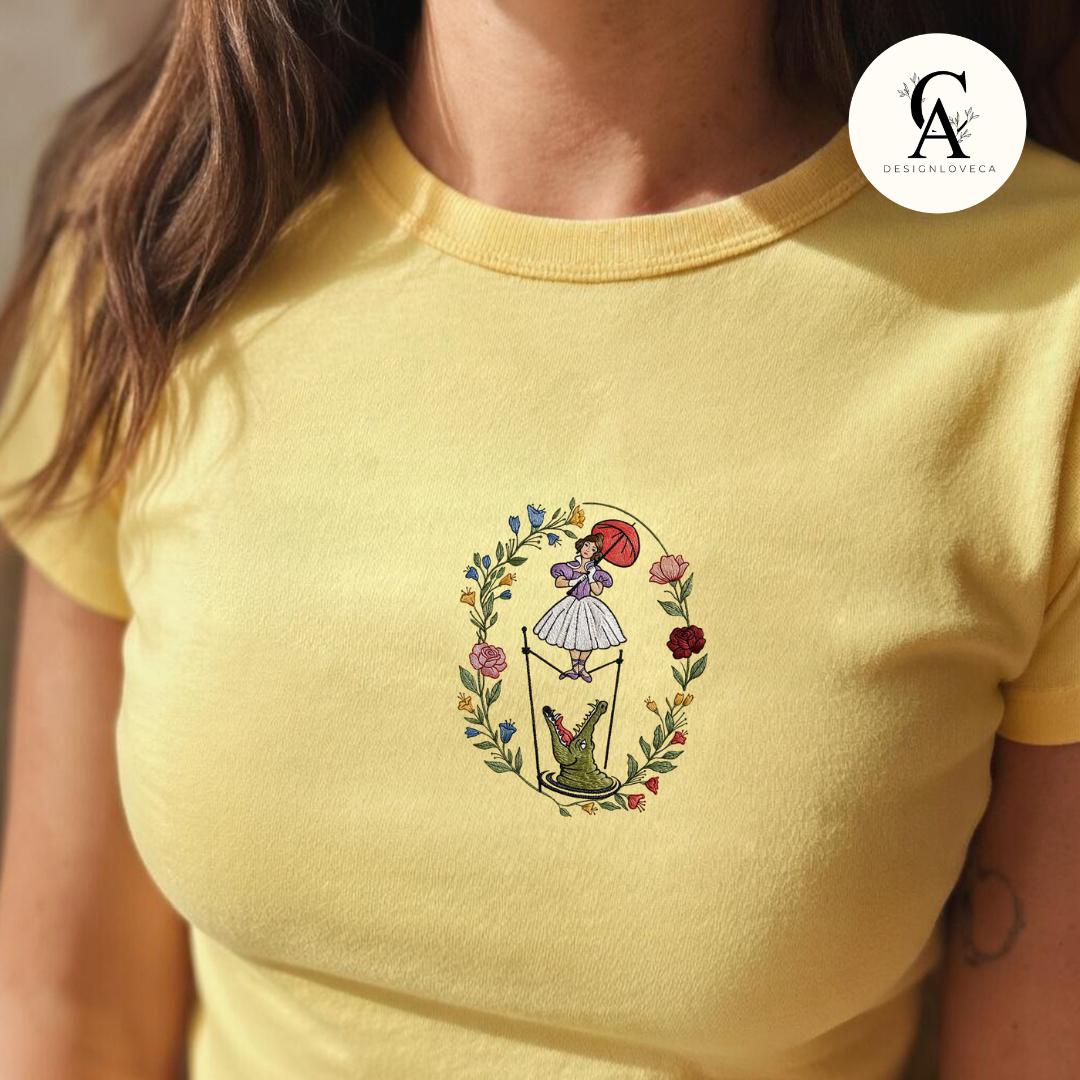 Embroidered Floral Haunted Mansion Tightrope Walker Girl Disney Halloween Baby Tee Crop Lace Trim Tank and Sweatshirt - photo 6