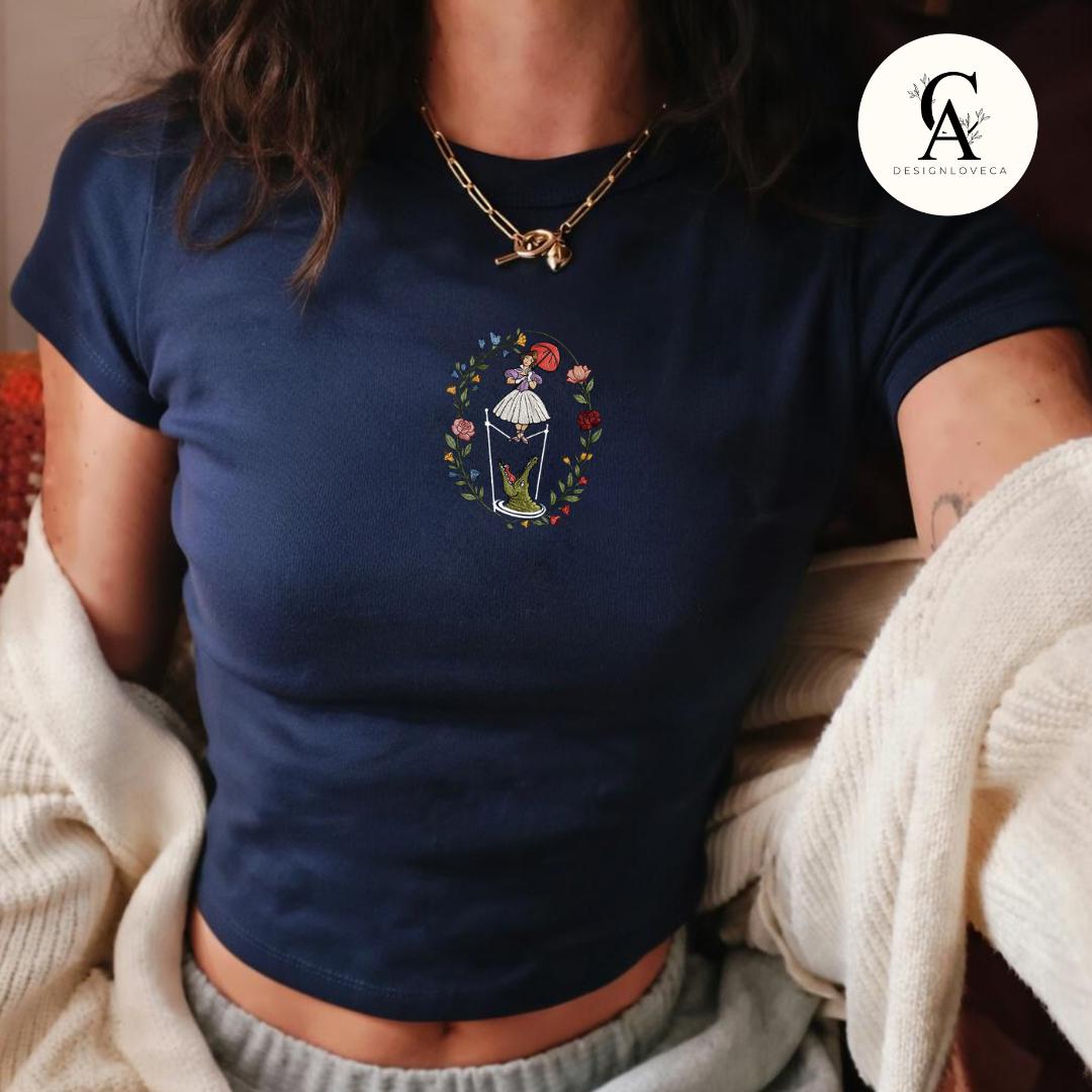 Embroidered Floral Haunted Mansion Tightrope Walker Girl Disney Halloween Baby Tee Crop Lace Trim Tank and Sweatshirt - photo 8