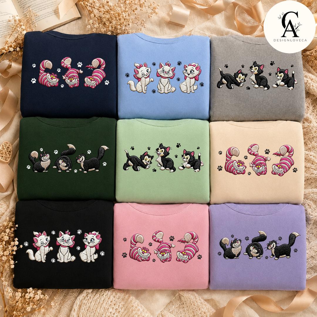 Embroidered Disney Cat Baby Tee Crop Lace Trim Tank and Sweatshirt With Aristocats Marie Figaro Cheshire for Cat Lovers Mom and Dad - photo 5