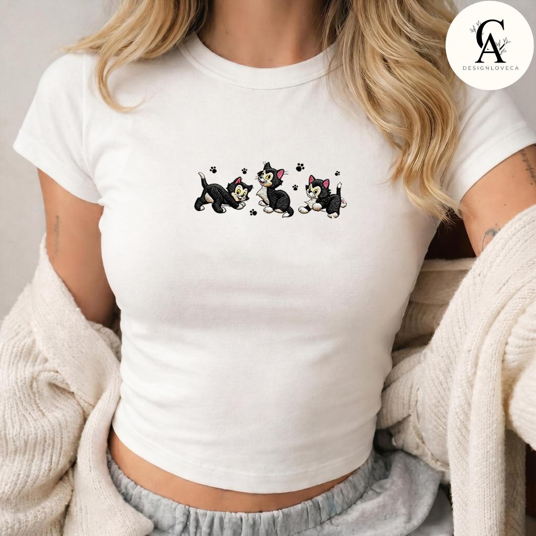 Embroidered Disney Cat Baby Tee Crop Lace Trim Tank and Sweatshirt With Aristocats Marie Figaro Cheshire for Cat Lovers Mom and Dad - photo 9