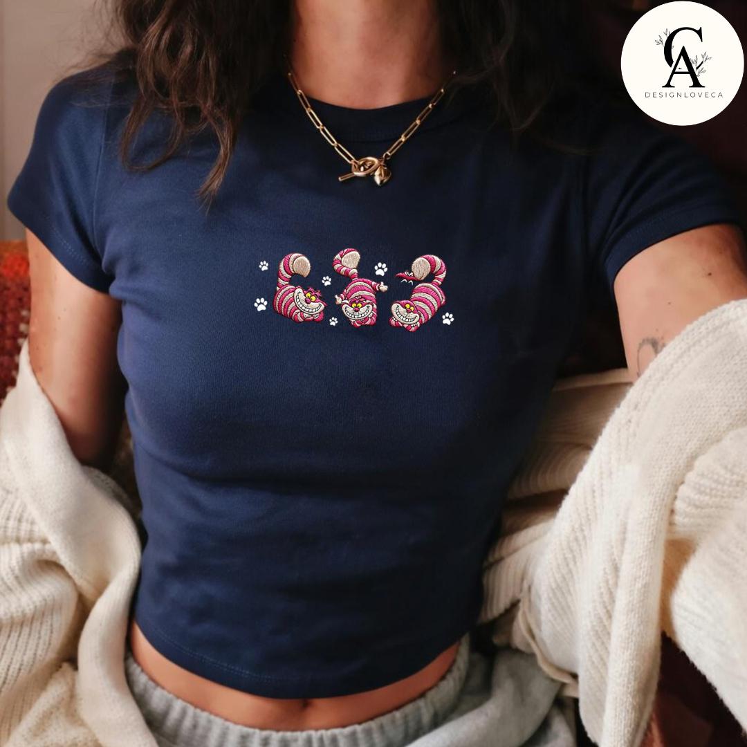 Embroidered Disney Cat Baby Tee Crop Lace Trim Tank and Sweatshirt With Aristocats Marie Figaro Cheshire for Cat Lovers Mom and Dad - photo 10