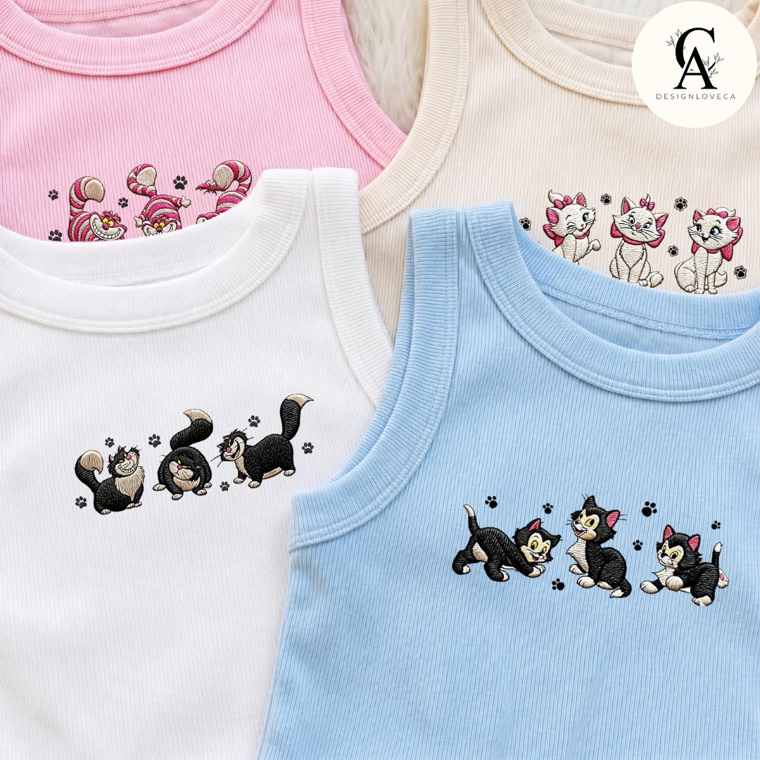 Embroidered Disney Cat Baby Tee Crop Lace Trim Tank and Sweatshirt With Aristocats Marie Figaro Cheshire for Cat Lovers Mom and Dad - photo 11