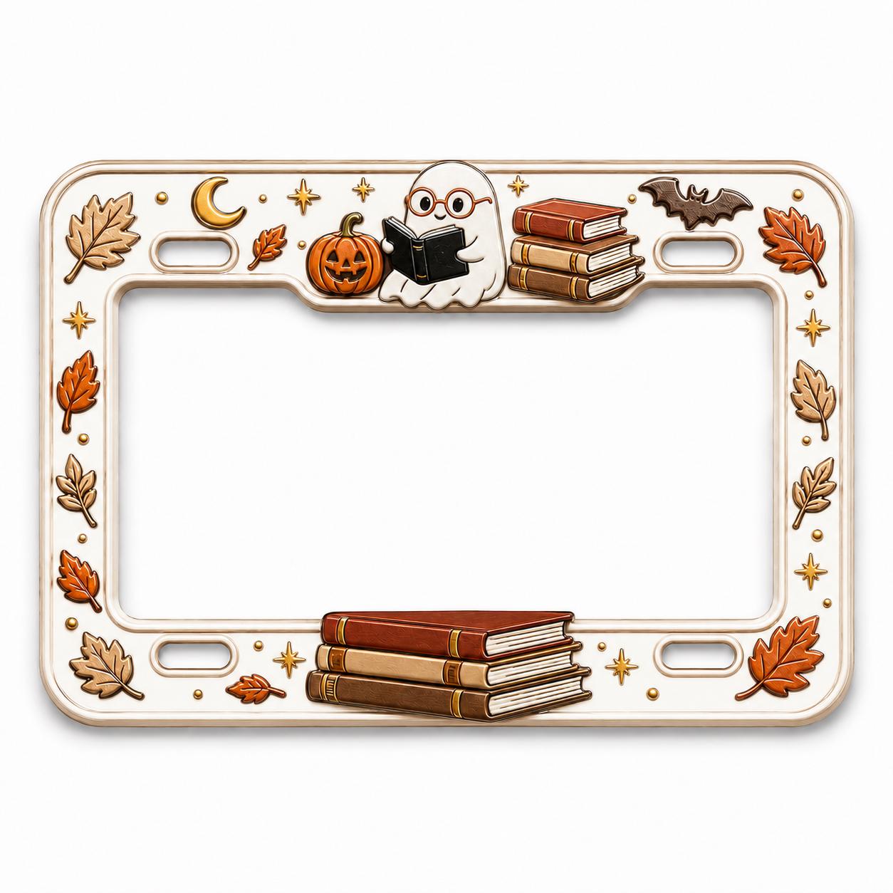 Car Tag Frame For Spooky Reader Auto Accessory With Cute Ghost Reading Book License Plate And Halloween Book Lover - photo 2