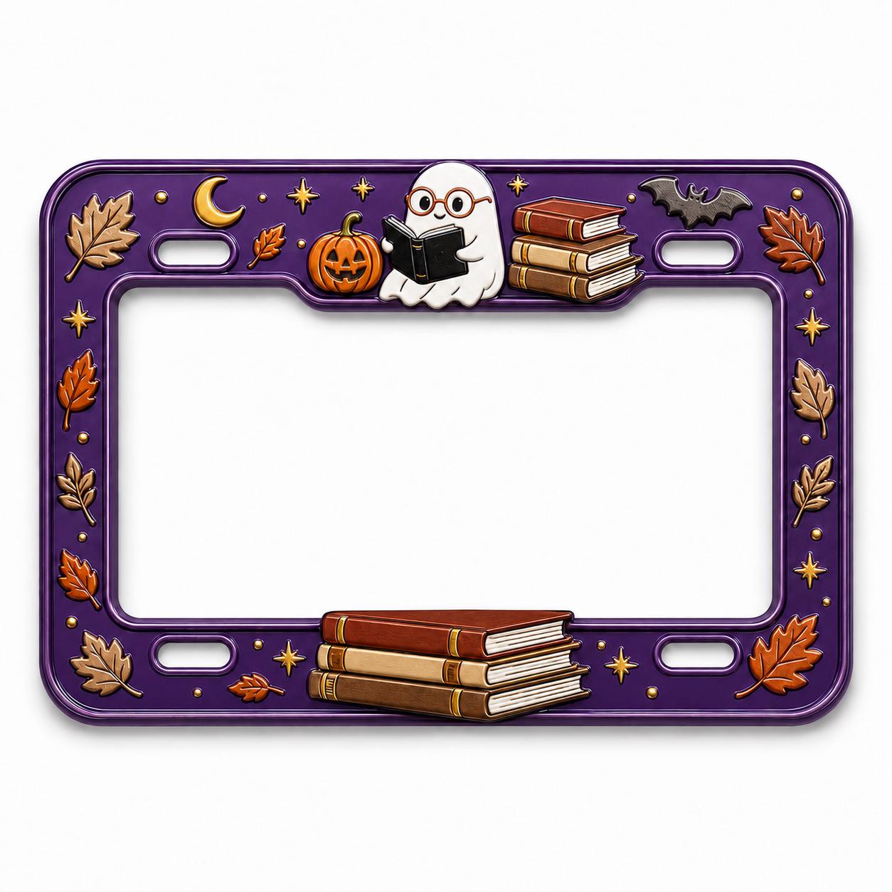 Car Tag Frame For Spooky Reader Auto Accessory With Cute Ghost Reading Book License Plate And Halloween Book Lover - photo 3