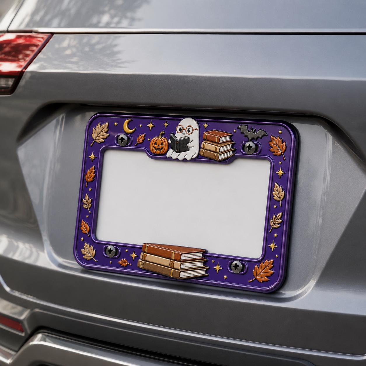 Car Tag Frame For Spooky Reader Auto Accessory With Cute Ghost Reading Book License Plate And Halloween Book Lover - photo 4