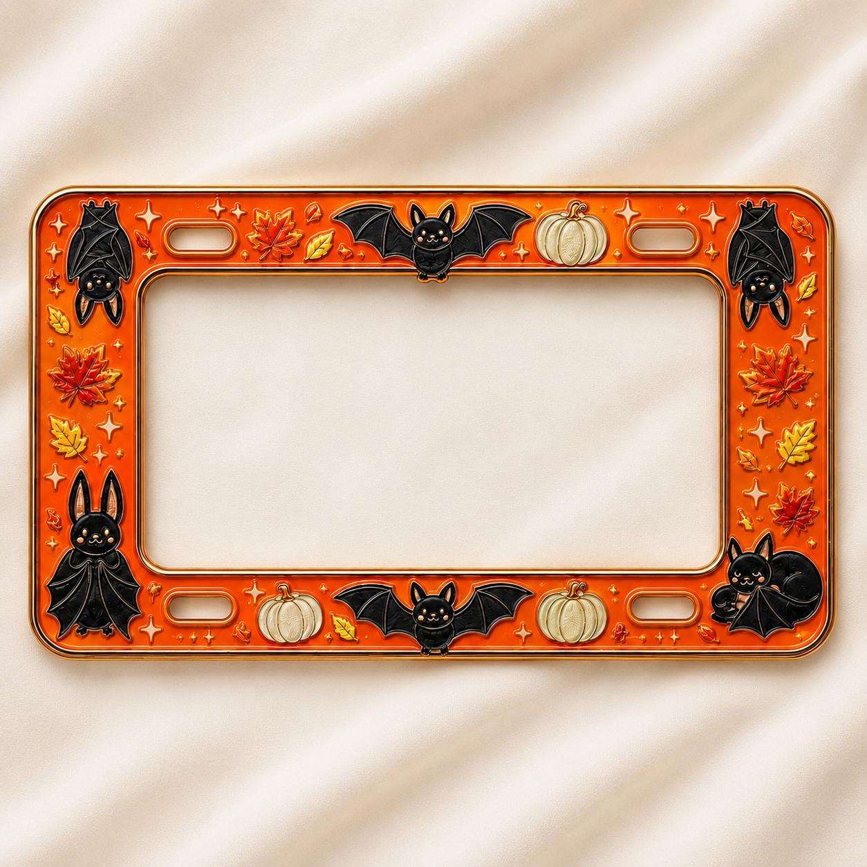 Car Tag Frame For Cute Halloween Gift With Gothic Auto Accessory And Fall Car Decor Halloween Bat Spooky Pumpkin License Plate