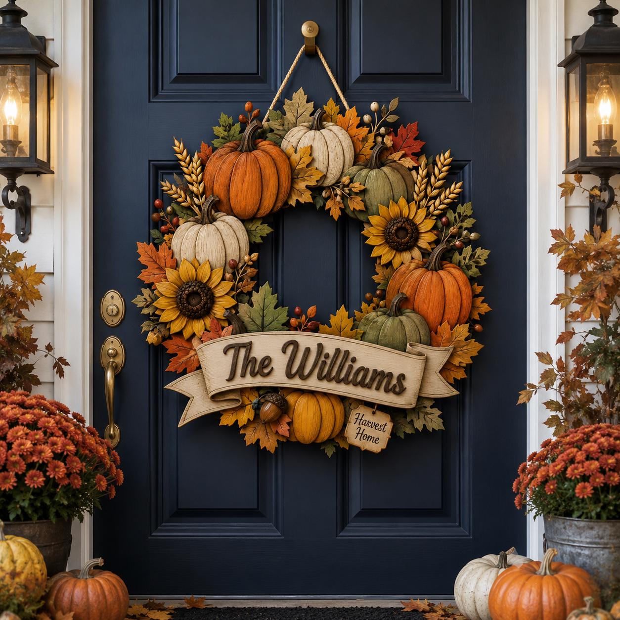 Personalized Fall Wreath Door Hanger with Custom Family Name Pumpkin Sunflower Sign for Harvest Home Porch Decor - photo 4