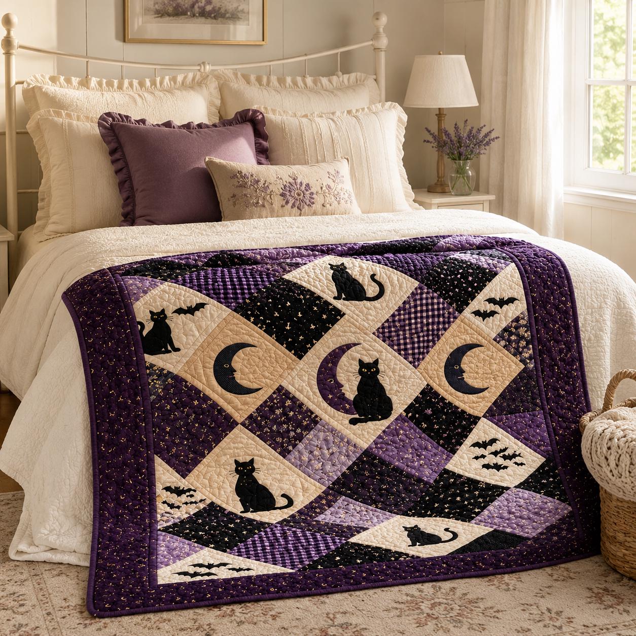 Blanket For Cozy Farmhouse Autumn Decor With Witchy Black Cat Throw And Vintage Gothic Fall Bedding Halloween Ghost Pumpkin Patchwork Quilted Style - photo 3