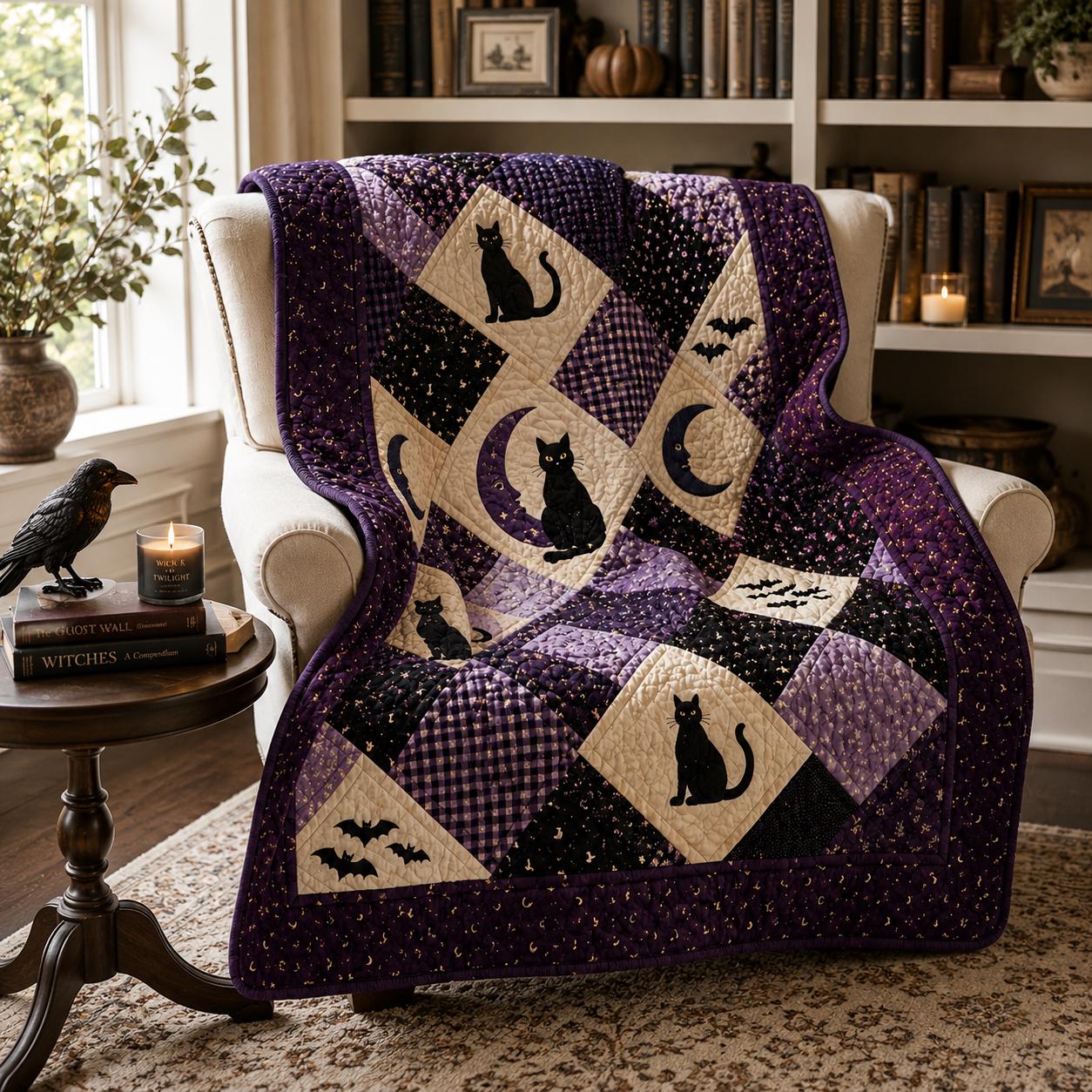 Blanket For Cozy Farmhouse Autumn Decor With Witchy Black Cat Throw And Vintage Gothic Fall Bedding Halloween Ghost Pumpkin Patchwork Quilted Style - photo 5