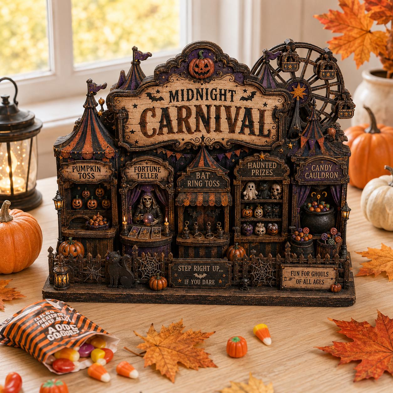 Wooden Block For Spooky Autumn Housewarming Gift With Personalized Midnight Carnival Haunted House And Gothic Halloween Shelf Decor Table Sign