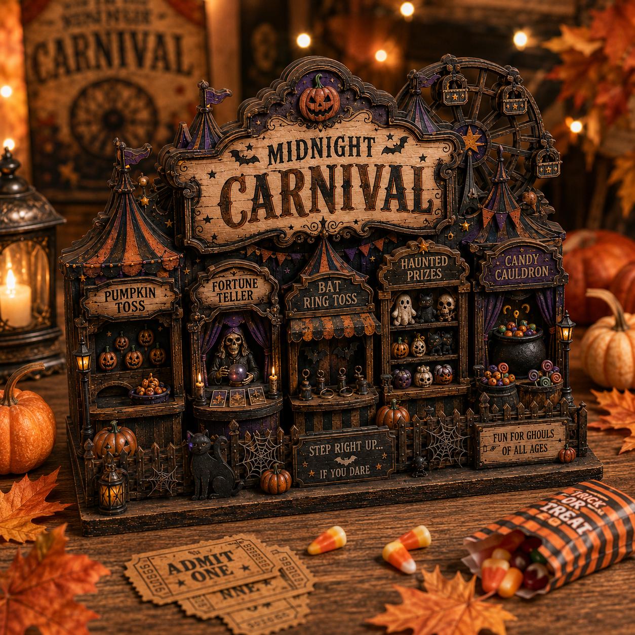 Wooden Block For Spooky Autumn Housewarming Gift With Personalized Midnight Carnival Haunted House And Gothic Halloween Shelf Decor Table Sign - photo 2