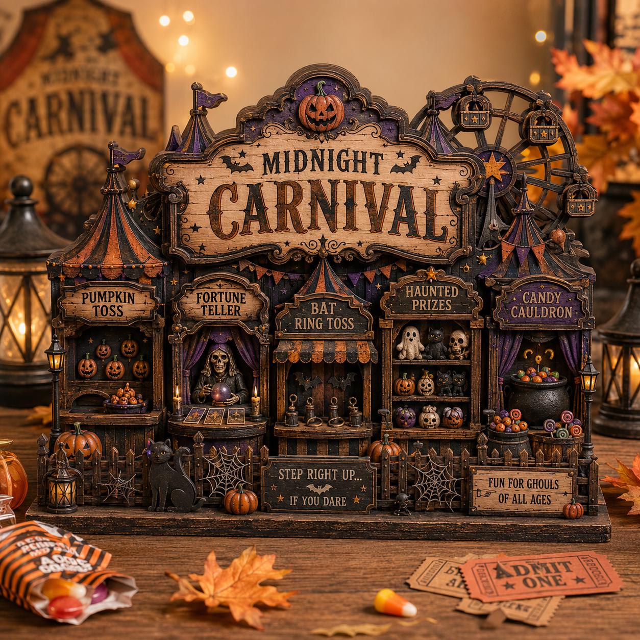 Wooden Block For Spooky Autumn Housewarming Gift With Personalized Midnight Carnival Haunted House And Gothic Halloween Shelf Decor Table Sign - photo 3