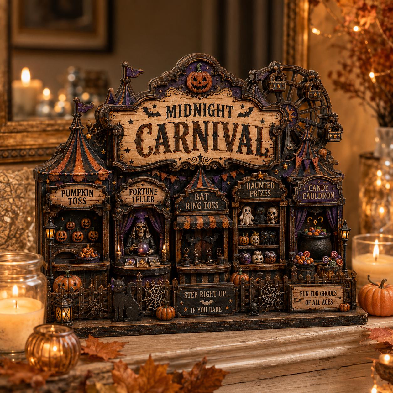 Wooden Block For Spooky Autumn Housewarming Gift With Personalized Midnight Carnival Haunted House And Gothic Halloween Shelf Decor Table Sign - photo 4