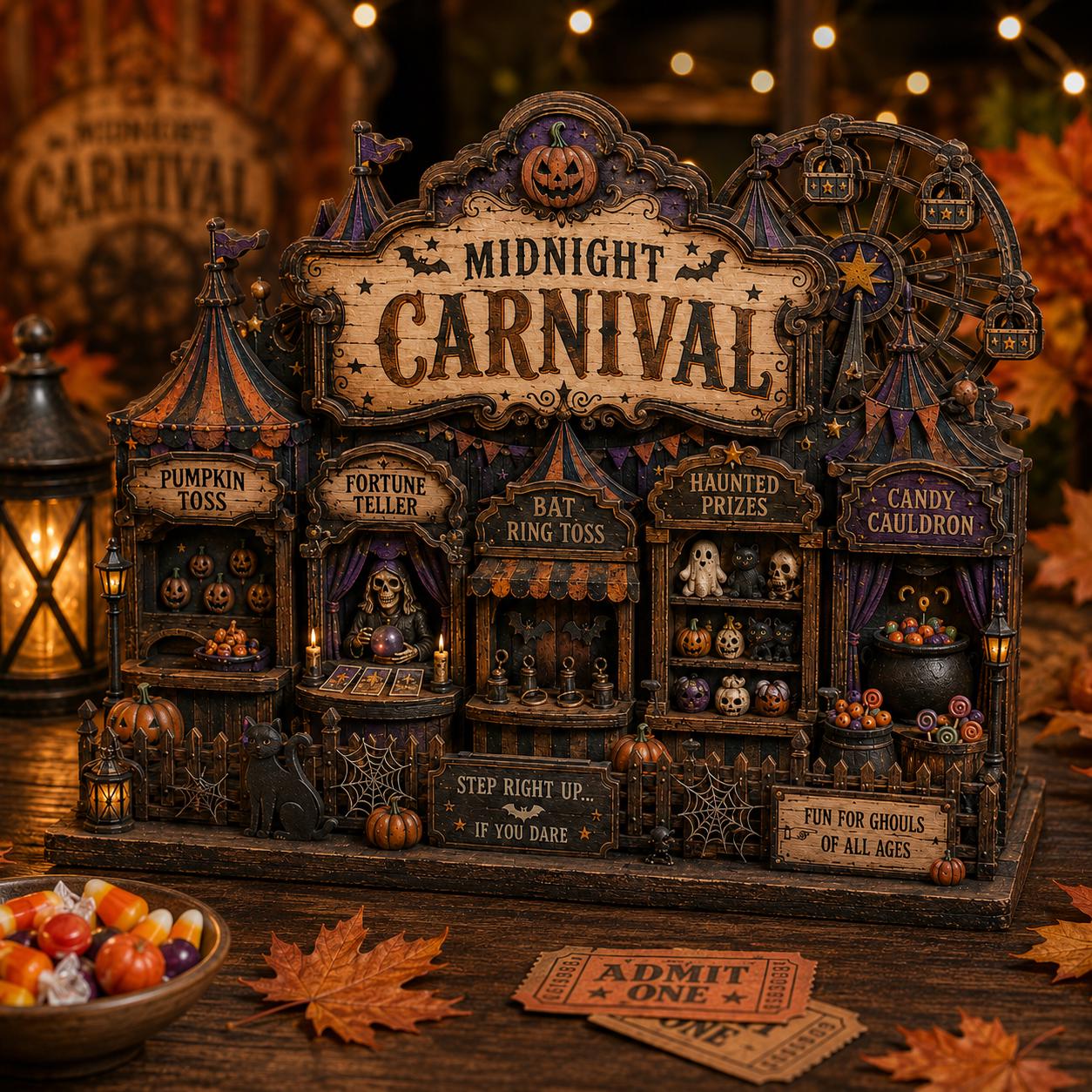 Wooden Block For Spooky Autumn Housewarming Gift With Personalized Midnight Carnival Haunted House And Gothic Halloween Shelf Decor Table Sign - photo 5