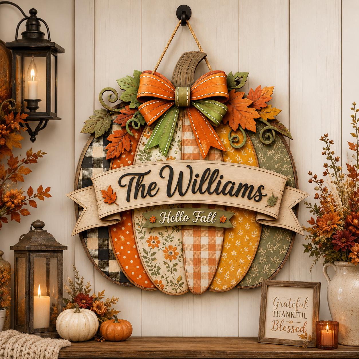 Personalized Fall Door Hanger and Autumn Porch Sign with Pumpkin, Sunflower, Monogram, Wreath, Custom Family Name Decor Gift - photo 4