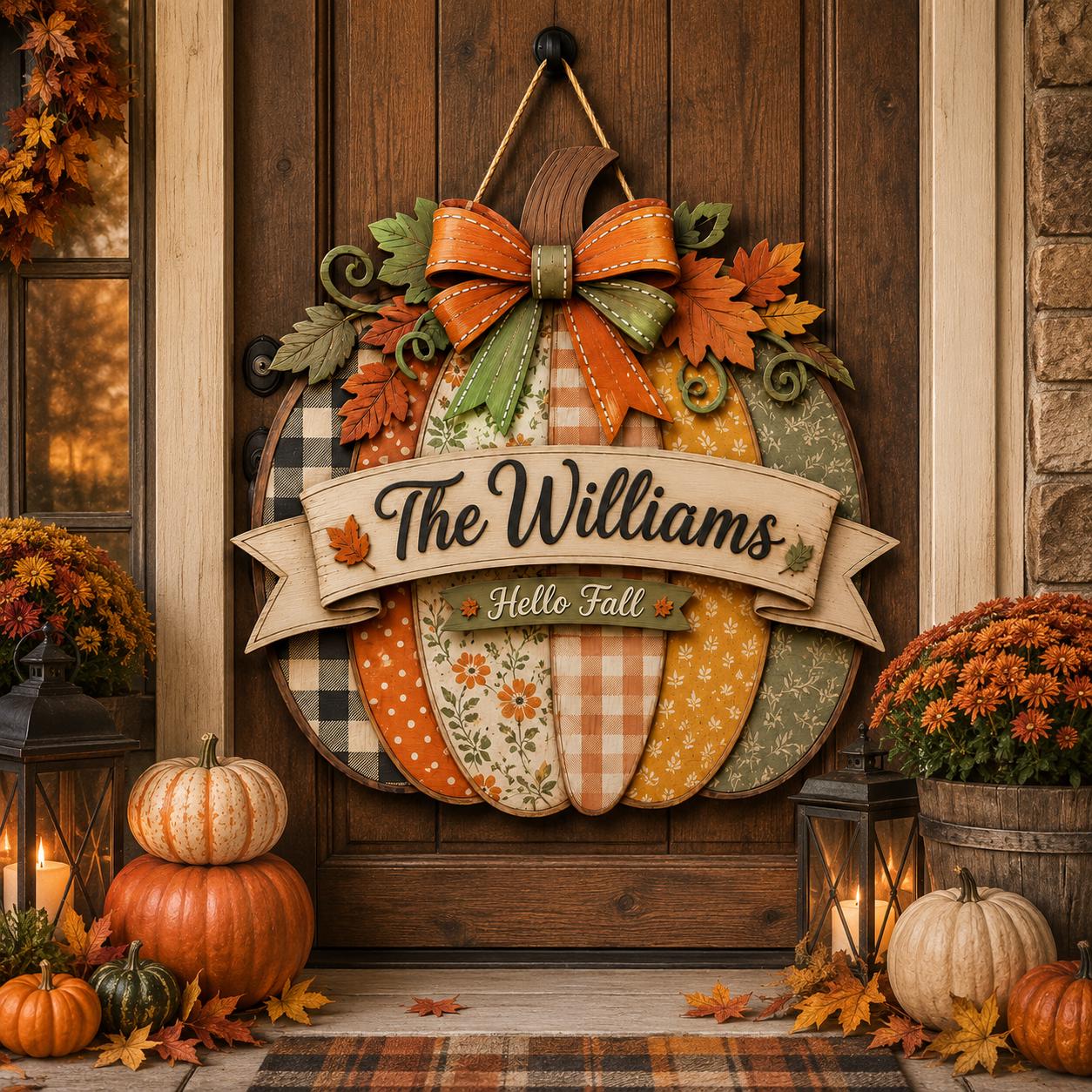 Personalized Fall Door Hanger and Autumn Porch Sign with Pumpkin, Sunflower, Monogram, Wreath, Custom Family Name Decor Gift - photo 5