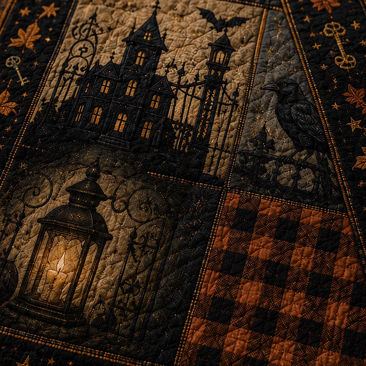 Halloween Throw Blanket – Black Cat Ghost Pumpkin Patchwork Quilted Style for Rustic Autumn Farmhouse Bedding Cozy Spooky Season Gift - photo 3