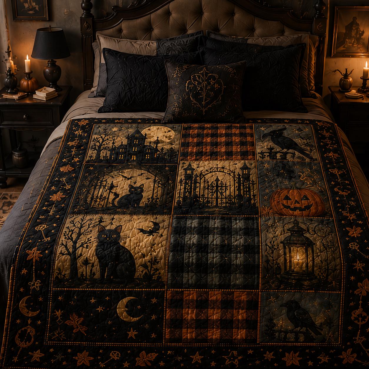 Halloween Throw Blanket – Black Cat Ghost Pumpkin Patchwork Quilted Style for Rustic Autumn Farmhouse Bedding Cozy Spooky Season Gift - photo 4