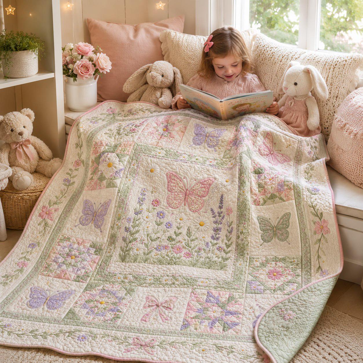 Butterfly Floral Quilt Blanket – Pastel Cottagecore Bedspread and Girls Butterfly Garden Throw Blanket Cozy Nursery Room Decor Gift - photo 2
