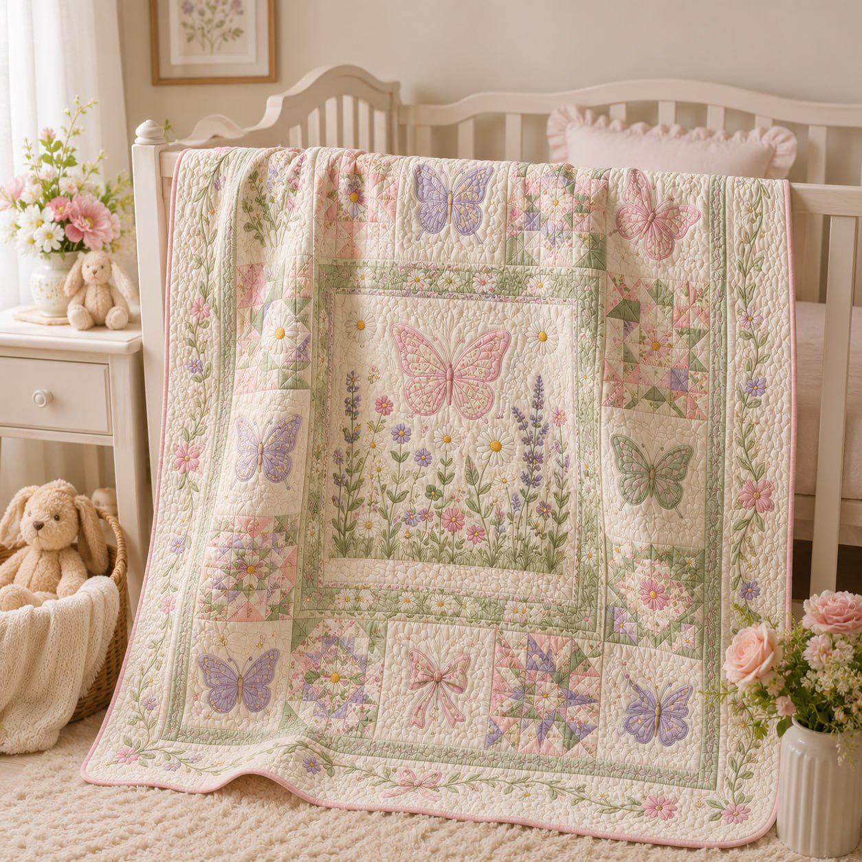 Butterfly Floral Quilt Blanket – Pastel Cottagecore Bedspread and Girls Butterfly Garden Throw Blanket Cozy Nursery Room Decor Gift - photo 3