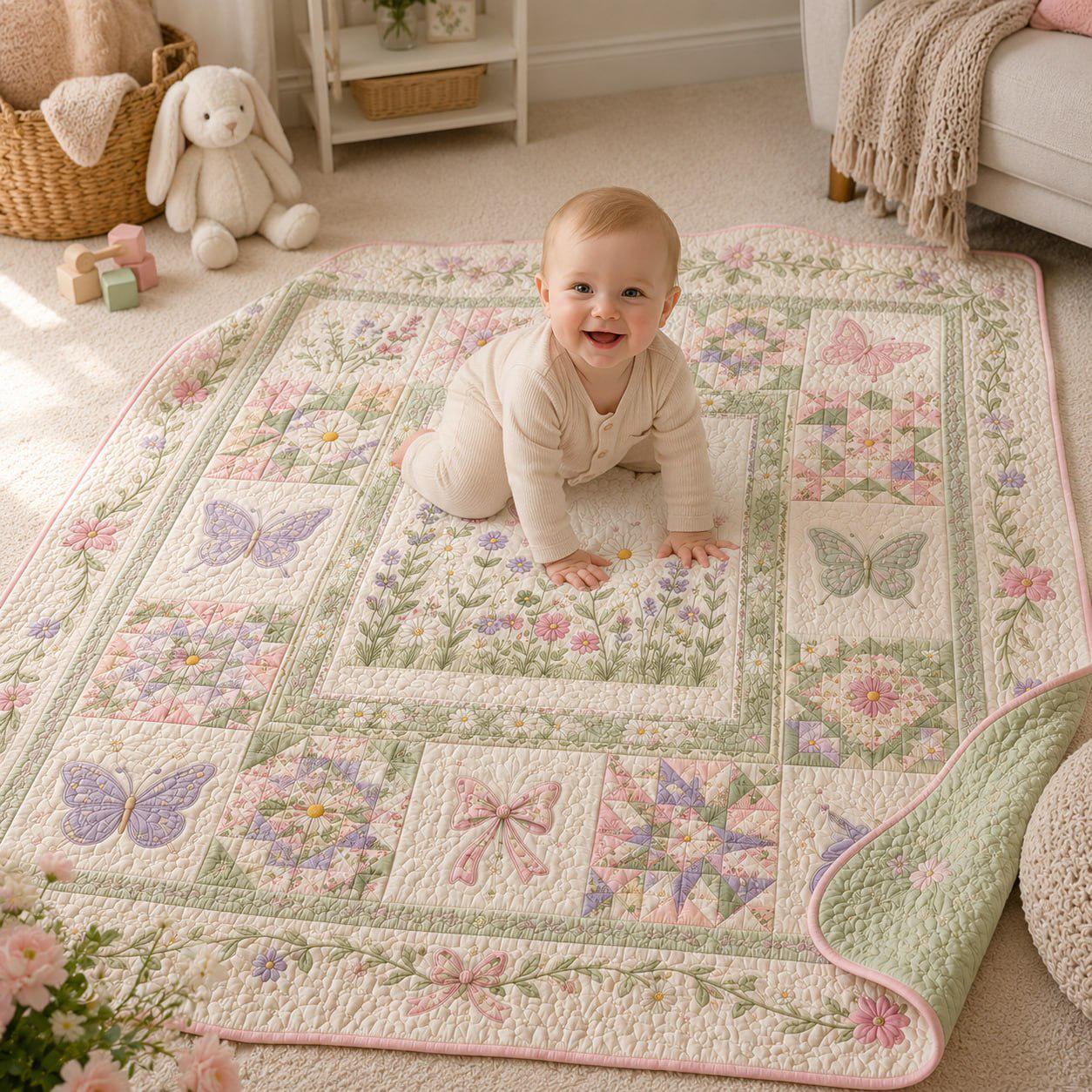Butterfly Floral Quilt Blanket – Pastel Cottagecore Bedspread and Girls Butterfly Garden Throw Blanket Cozy Nursery Room Decor Gift - photo 4