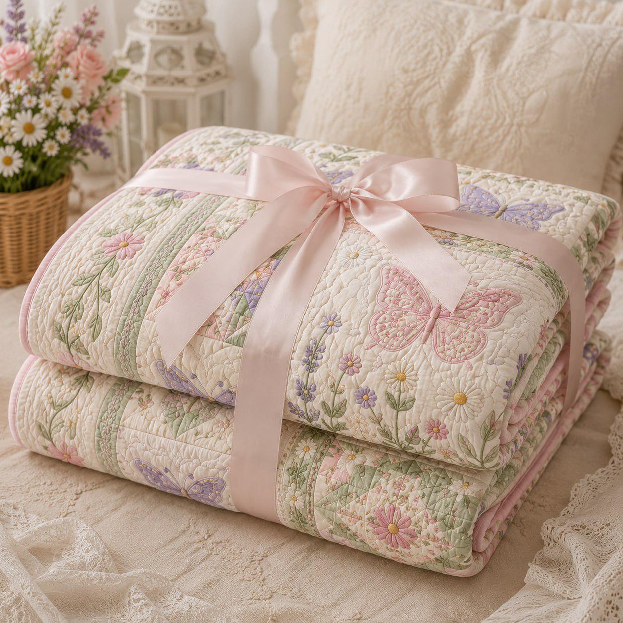 Butterfly Floral Quilt Blanket – Pastel Cottagecore Bedspread and Girls Butterfly Garden Throw Blanket Cozy Nursery Room Decor Gift - photo 6