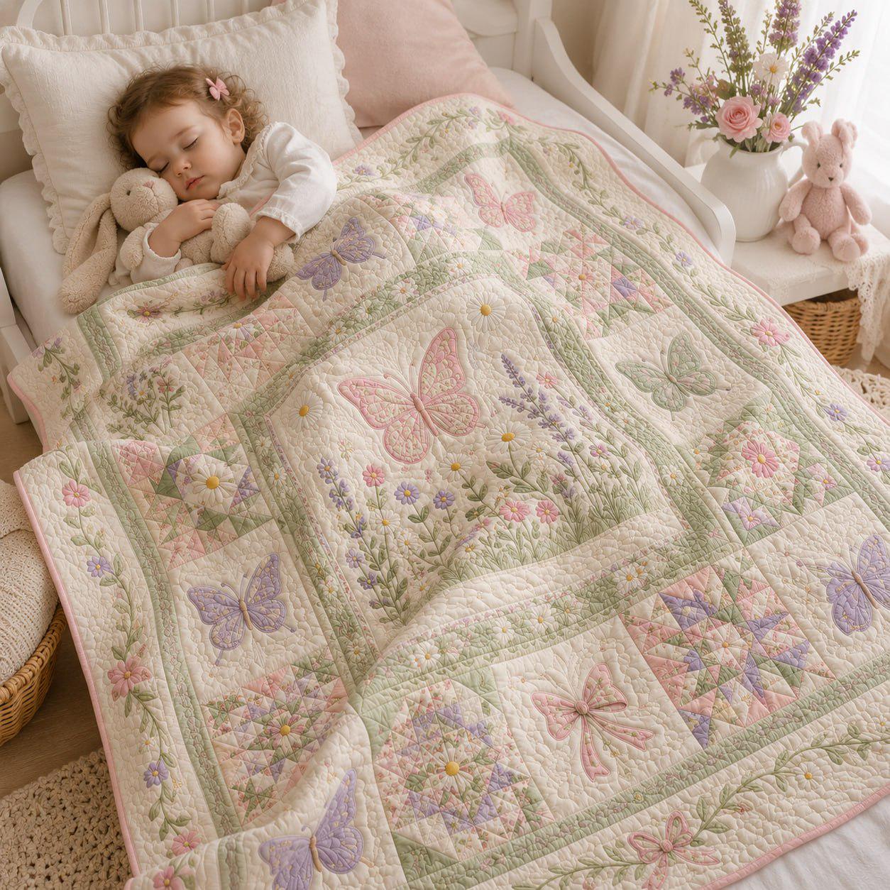 Butterfly Floral Quilt Blanket – Pastel Cottagecore Bedspread and Girls Butterfly Garden Throw Blanket Cozy Nursery Room Decor Gift - photo 7
